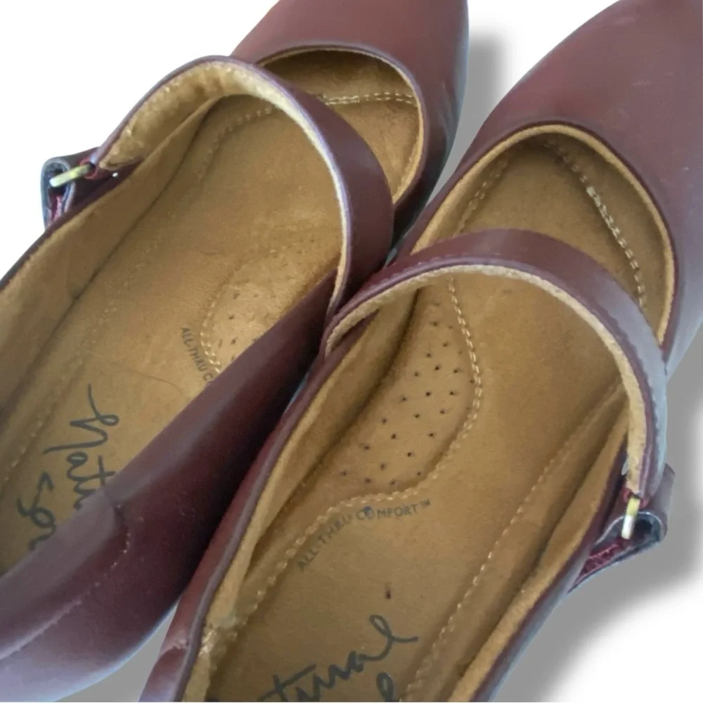 Natural Soul Women’s Maritza Mary Jane Almond Toe Faux‎ Leather Brown Wedge