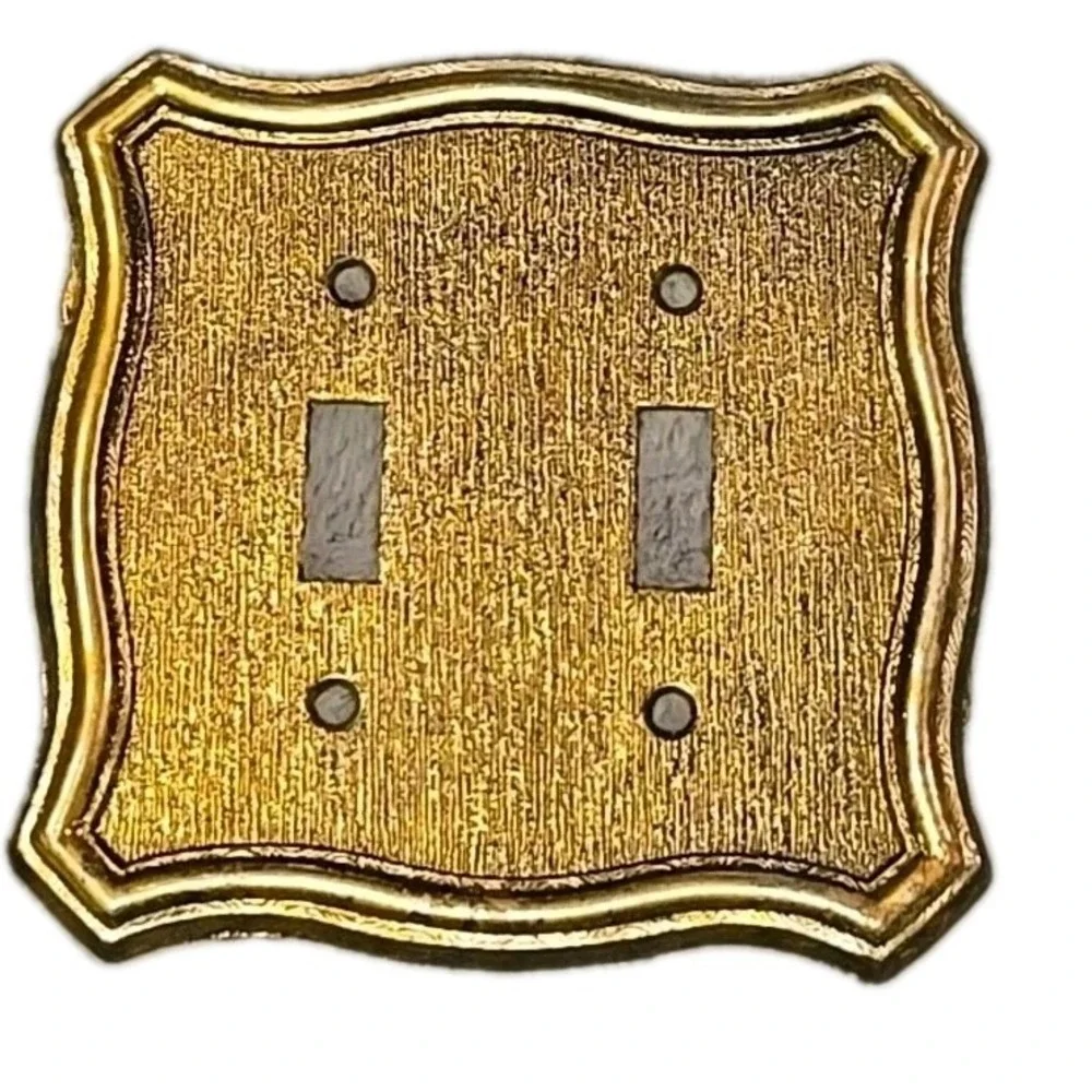 VTG Switch Plate Cover 1968 American Tack & Hardware‎ Brass Double Ornate 2-Gang