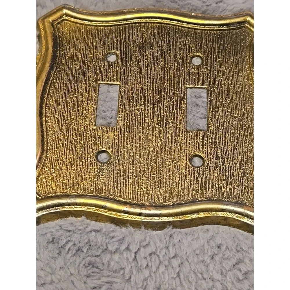 VTG Switch Plate Cover 1968 American Tack & Hardware‎ Brass Double Ornate 2-Gang