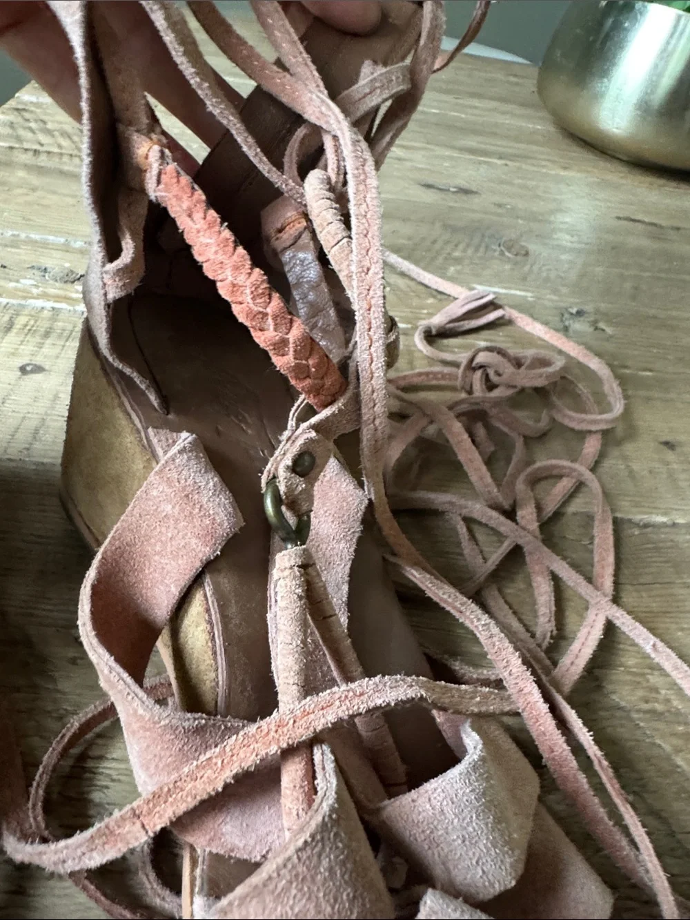 Free People Peach Lace-Up Gladiator Wedge Sandals