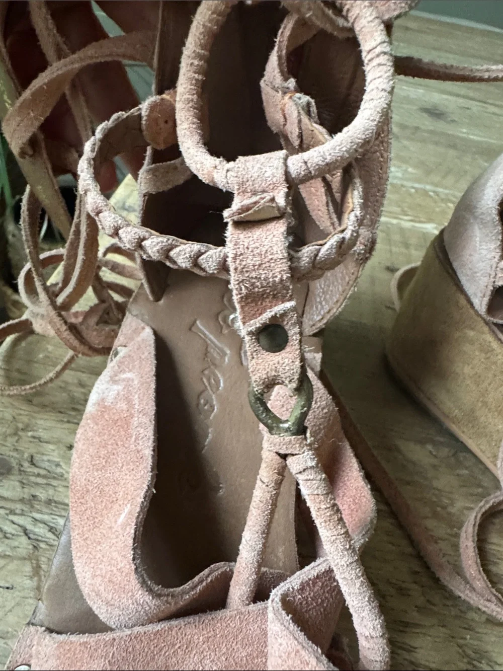 Free People Peach Lace-Up Gladiator Wedge Sandals