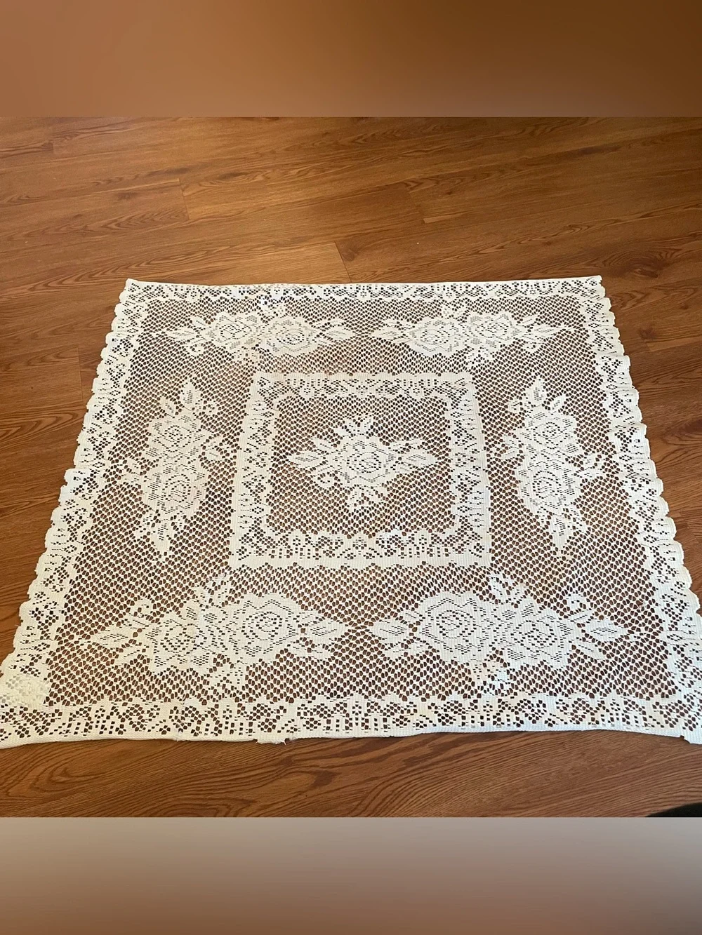 Vintage Lace Small Square Tablecloth 35” Ivory Cottage Core Grandma