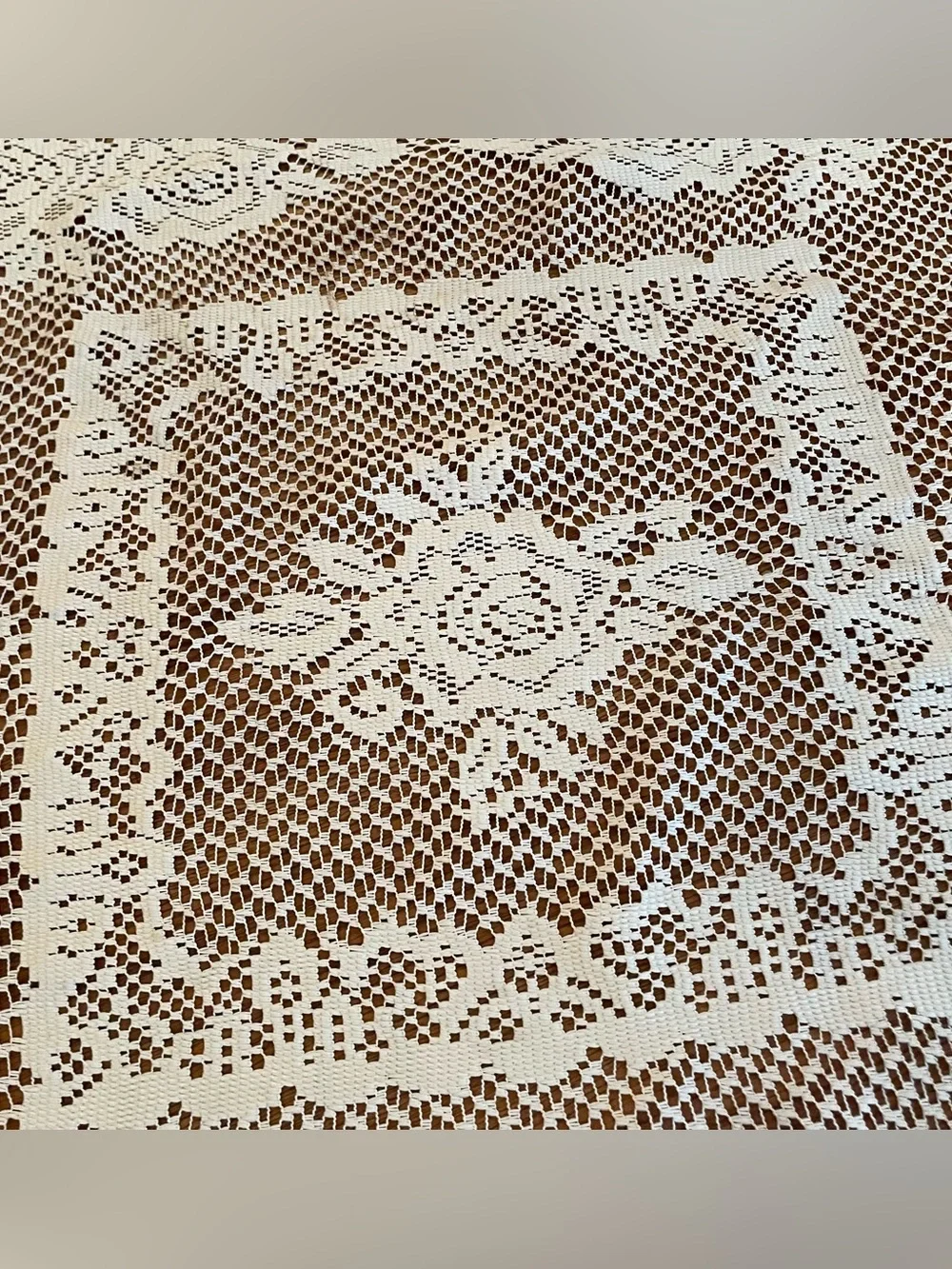 Vintage Lace Small Square Tablecloth 35” Ivory Cottage Core Grandma