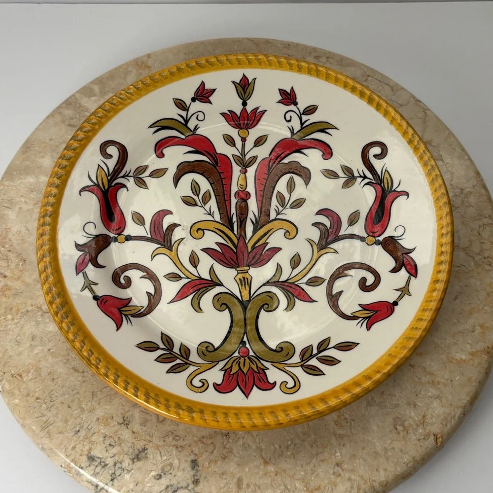 Pier 1 Oralia Earthenware Plate Floral Red Yellow Brown‎ Decorative Dish Salad