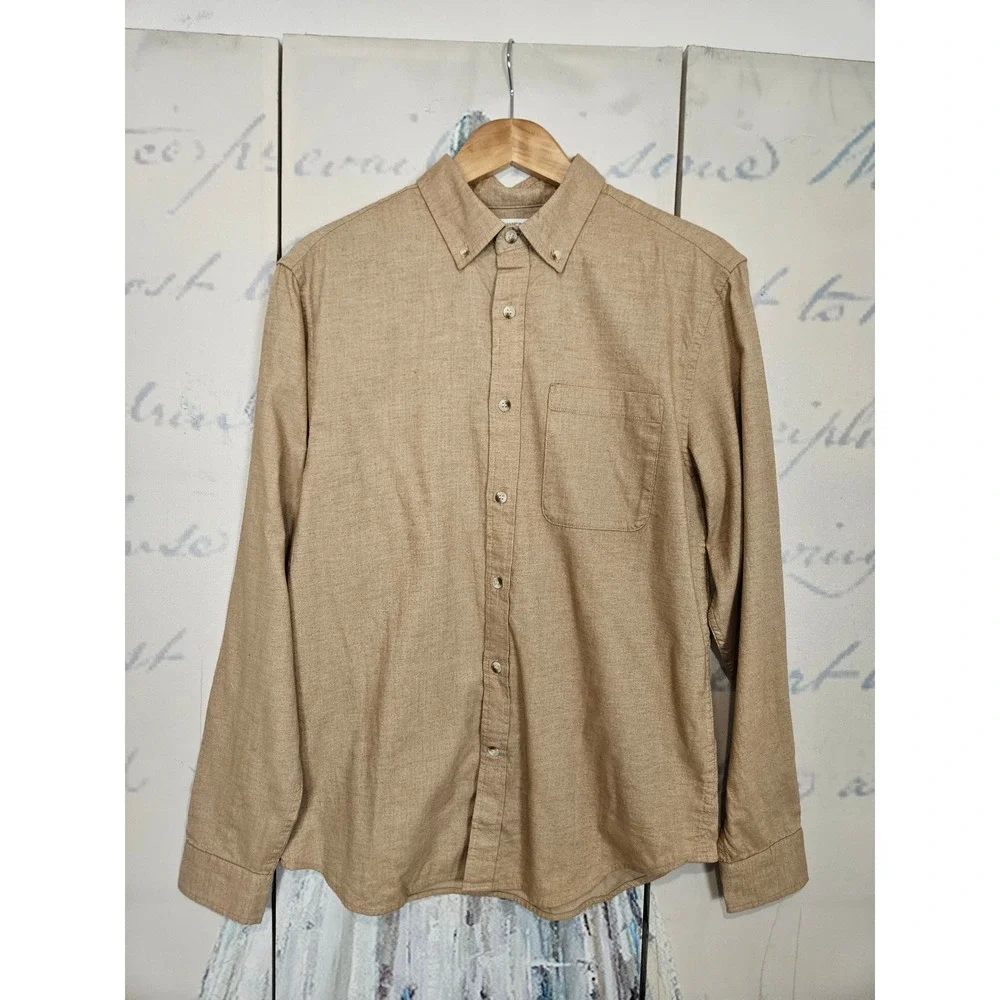 Banana Republic Button Down Shirt Medium Tan Slim Untucked Brushed Cotton
