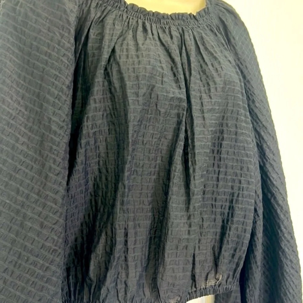 Free People - Alicia Black Off The Shoulder Puff Sleeve Tie Back Crop Top Size S
