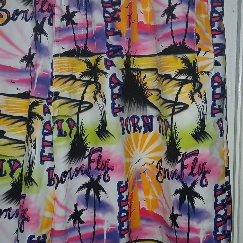 Born Fly  Fly N free print tropical beach swim trunks Sz 2XL NWT