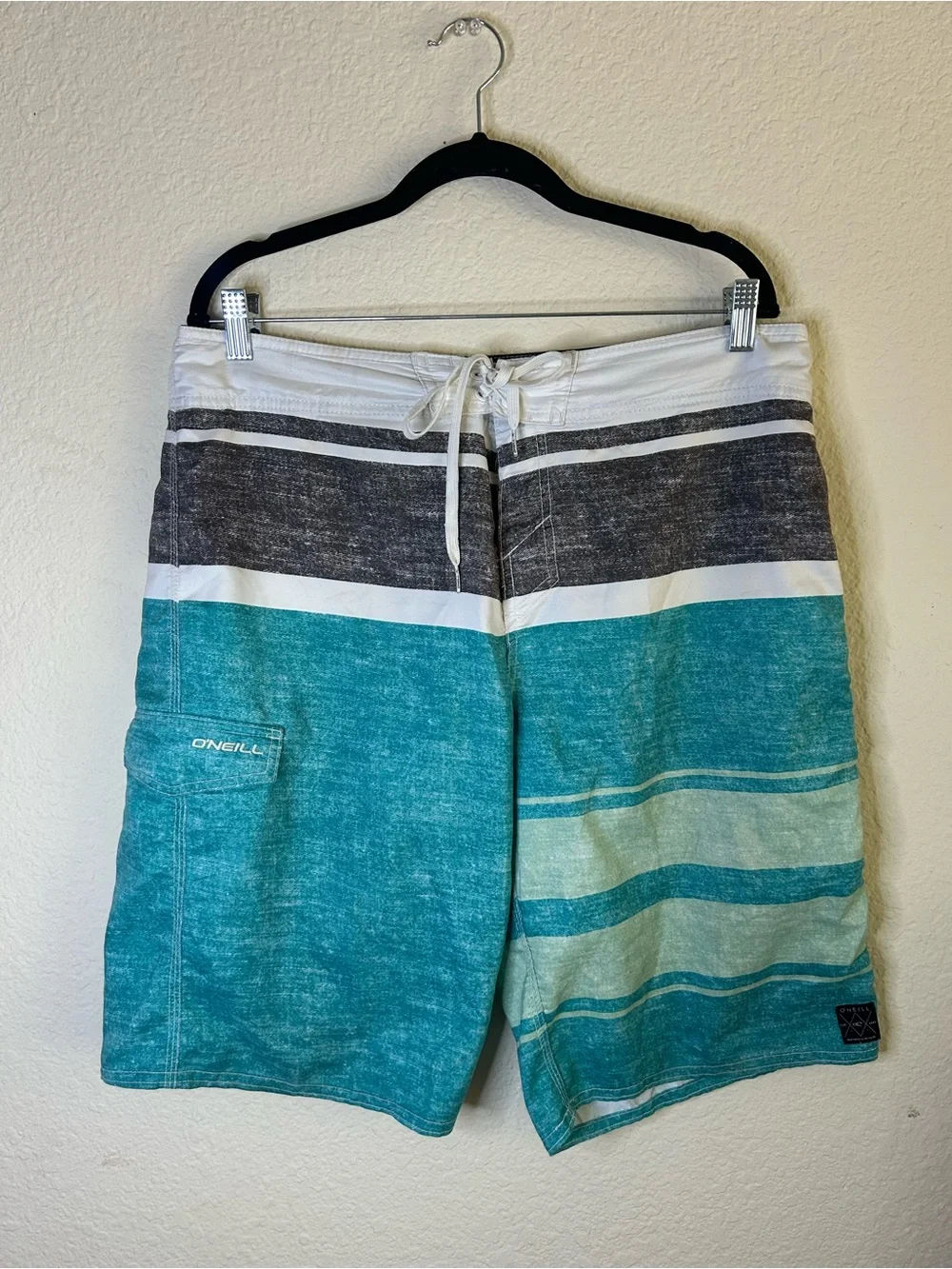 O'Neill‎ Men's Teal Stripe Boardshorts 36 Beach Vacation Lake Camp Outdoor Boat