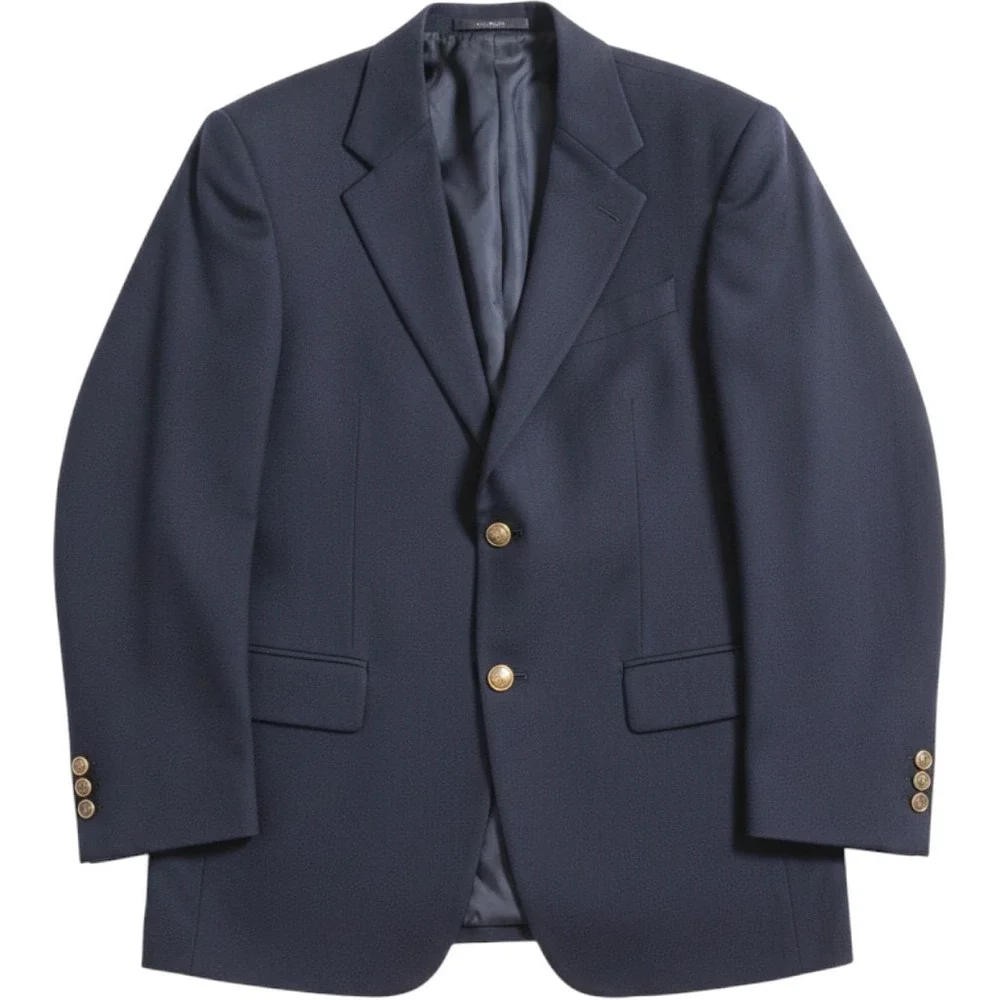Vintage Oscar de la Renta Blue 2 Button Blazer/Sport Coat Wool Crest Button 44R