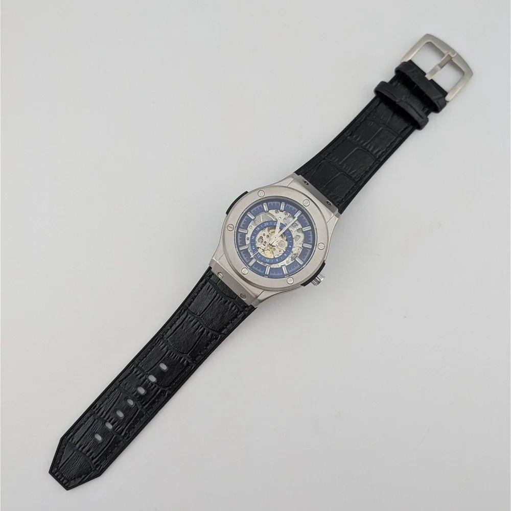 Wojtek Automatic Skeleton Blue Dial Men's Watch 24 Hour Display NWOT 45mm