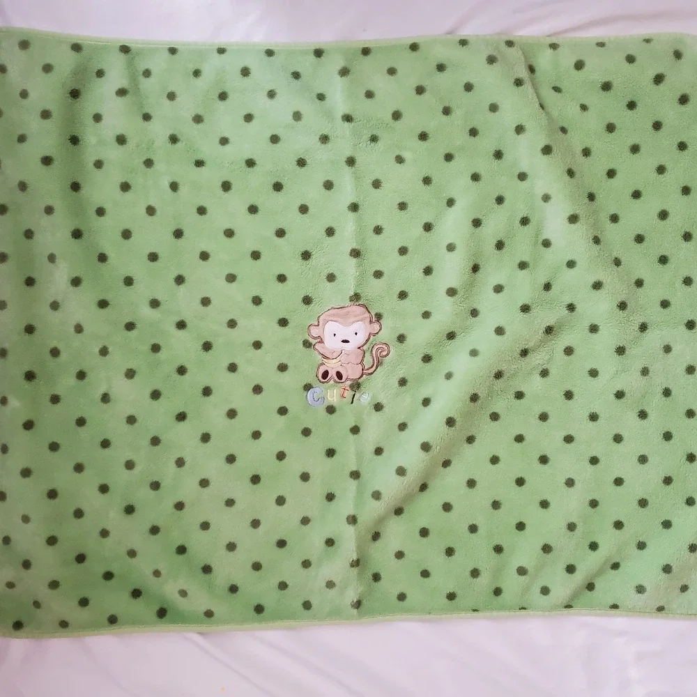 Child Of Mine Green Monkey Cutie Polka Dot Fleece Baby Blanket Soft‎ Carter's