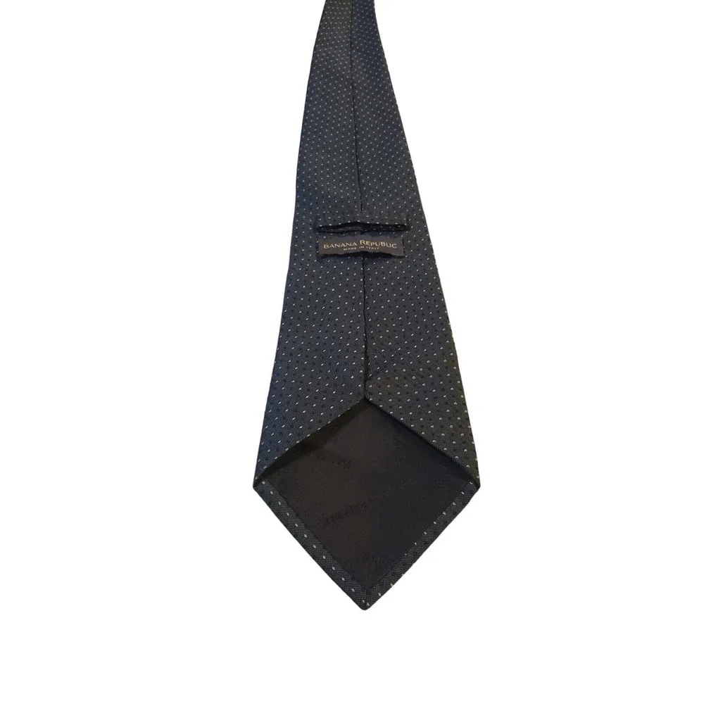 Banana Republic Mens Tie Necktie Dark Green White Micro‎ Dot Silk Classic Length