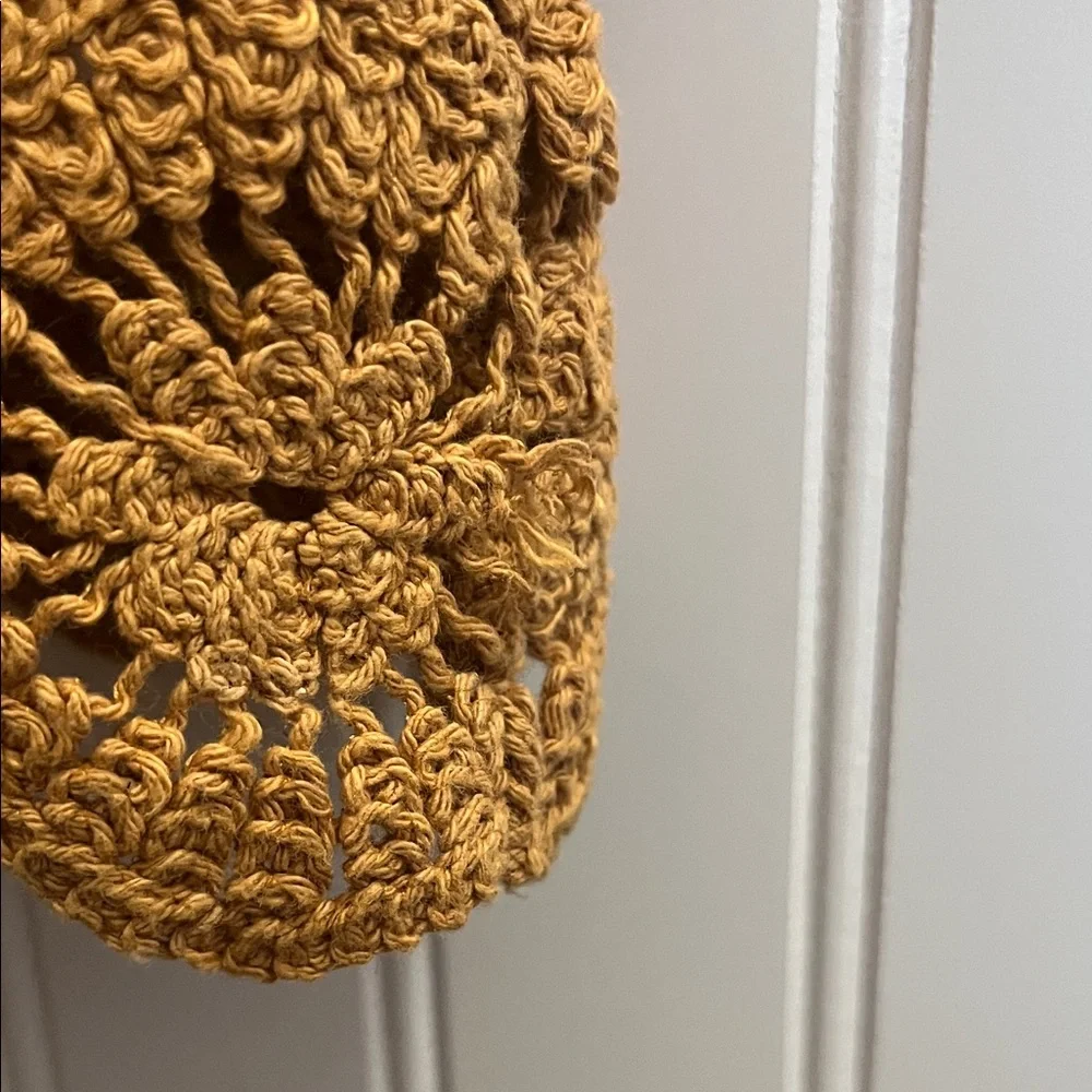 Zara Crochet Puff Sleeve Sweater Top - Rust/Tan/Spice Brown color