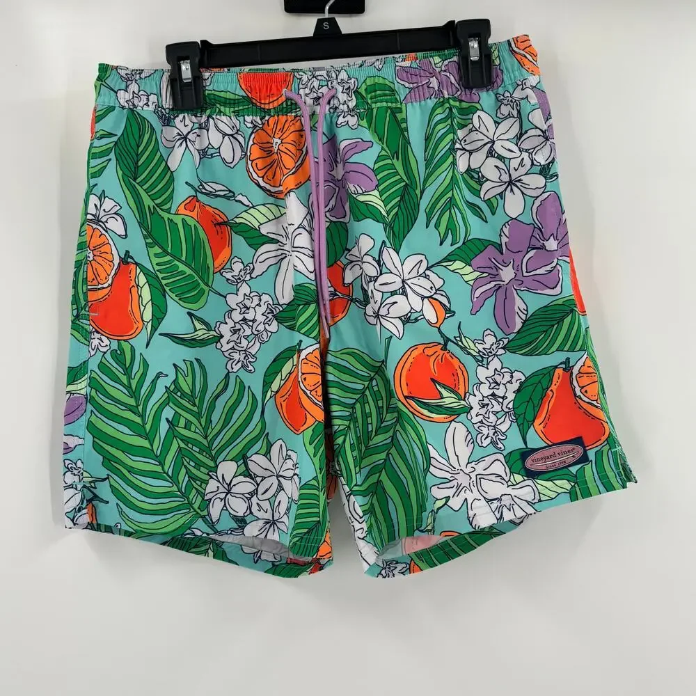 Vineyard Vines Mens Medium Multicolor Oranges Pattern Swimming Trunks