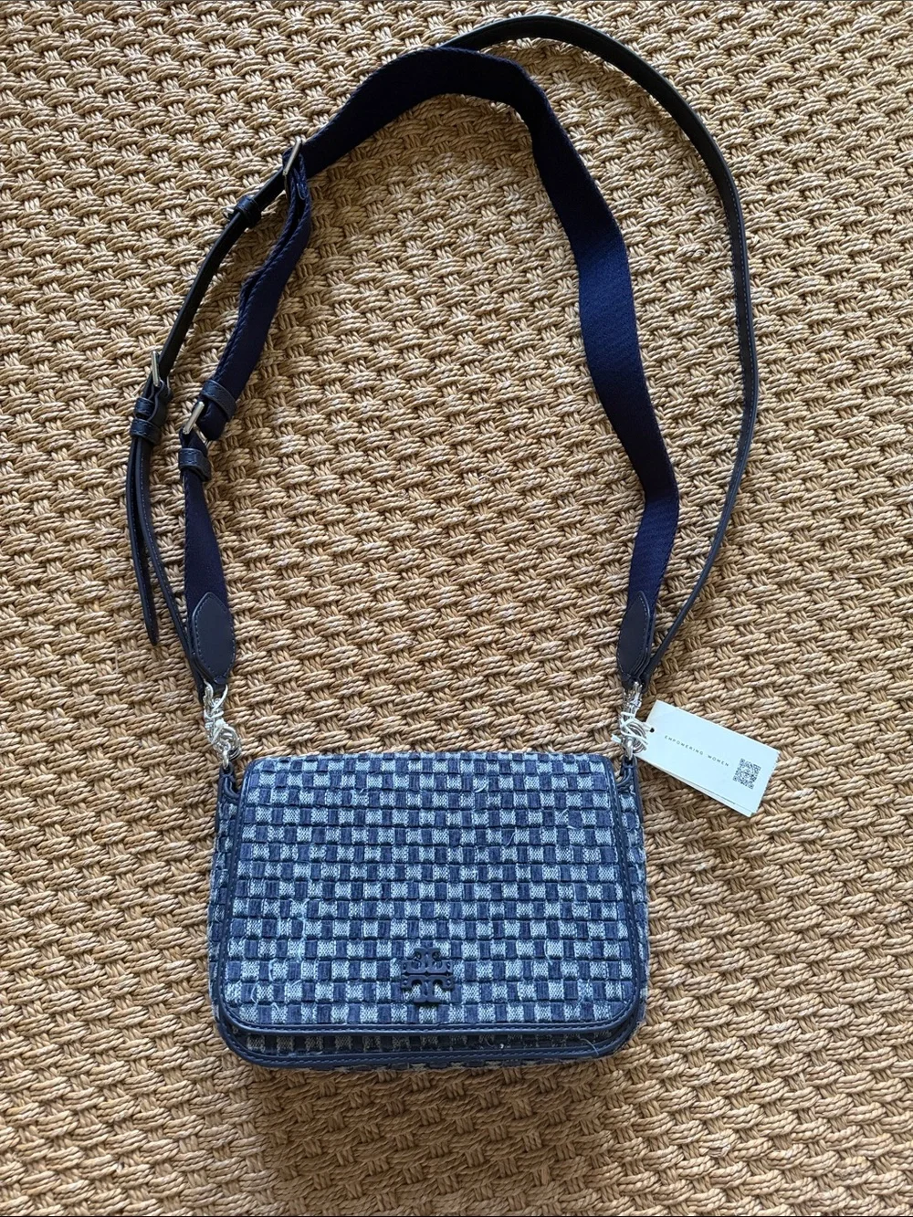Tory Burch Thea Denim Flap Blue Woven Crossbody Bag