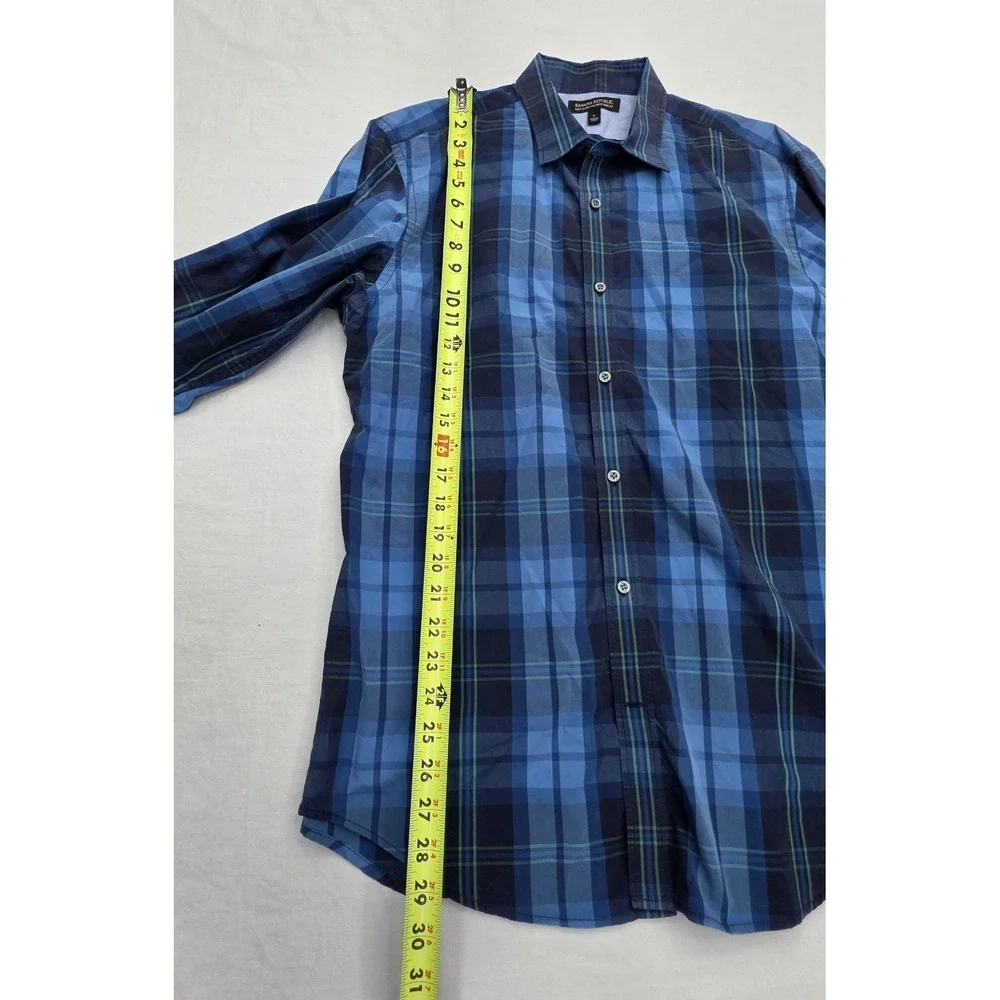 Banana Republic Soft Wash Tailored Slim Fit Blue Plaid Shirt Men's Size L
