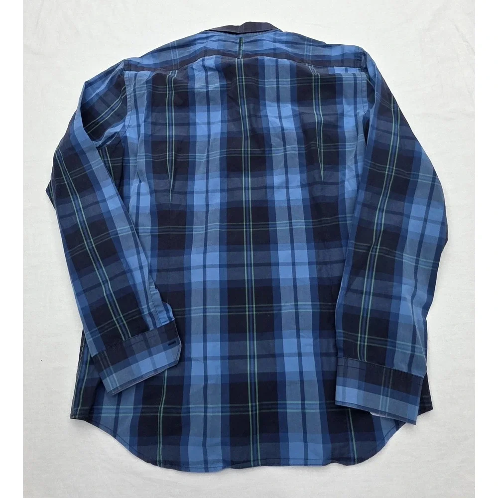 Banana Republic Soft Wash Tailored Slim Fit Blue Plaid Shirt Men's Size L