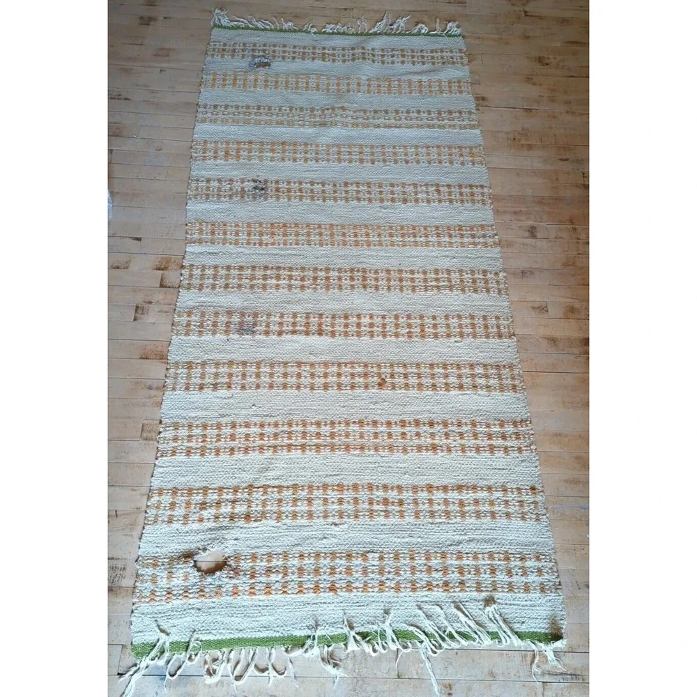 Antique Imported Swedish HandMade Rag Rug Runner (37 x 83 inches‎ )