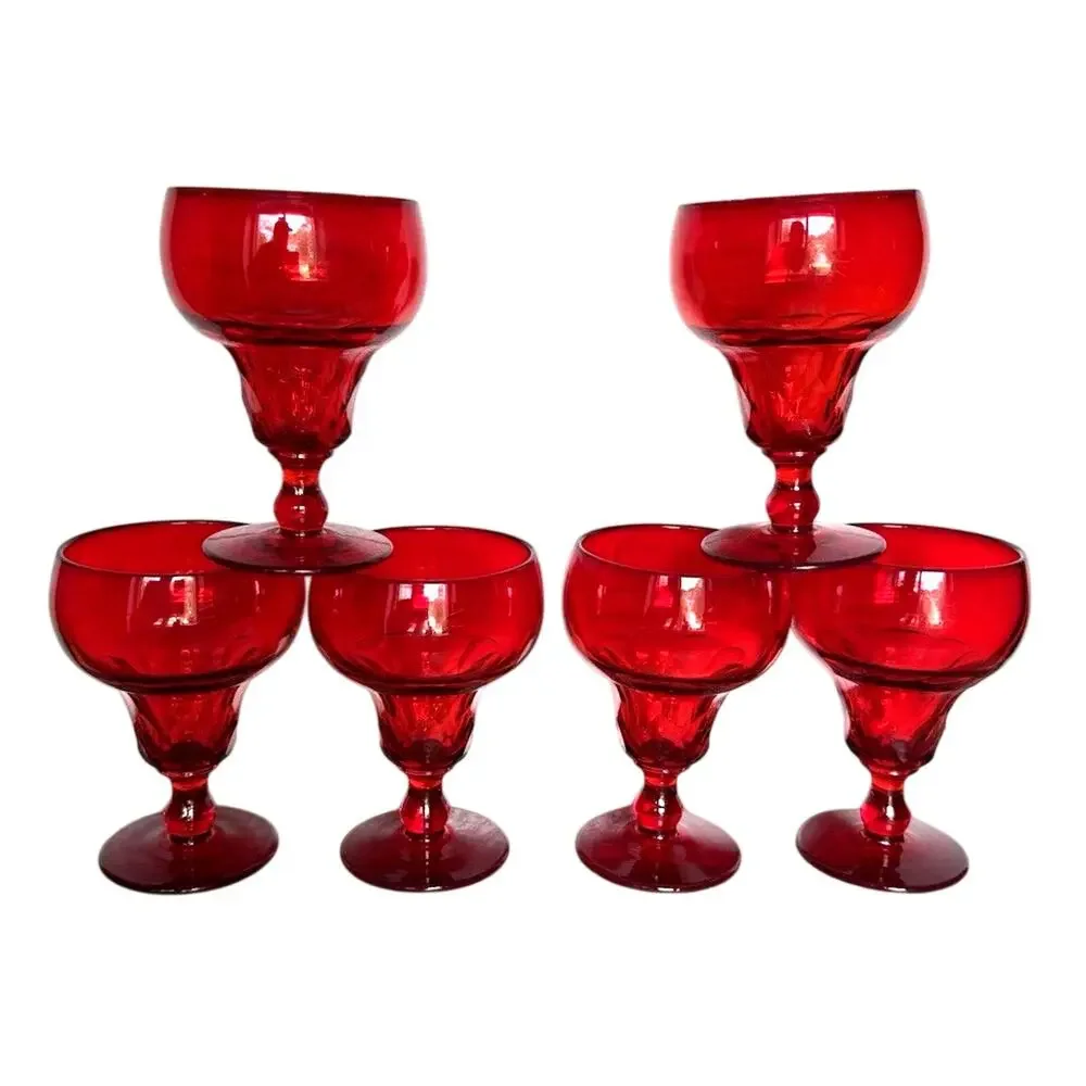 Set 6 Vintage 1930s Fenton Georgian Ruby Red Water Goblets 5.5