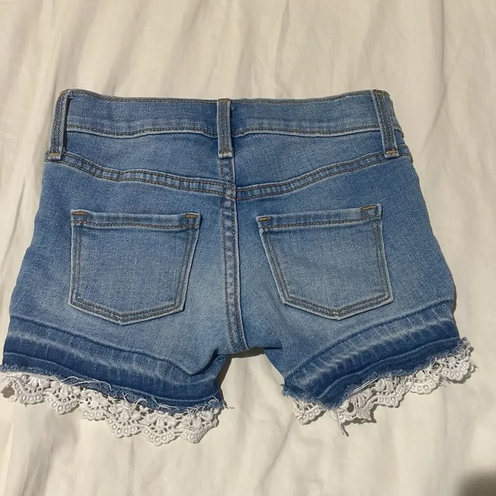 Old navy 5 denim stretch shorts cream leg lace trim euc worn once never dried