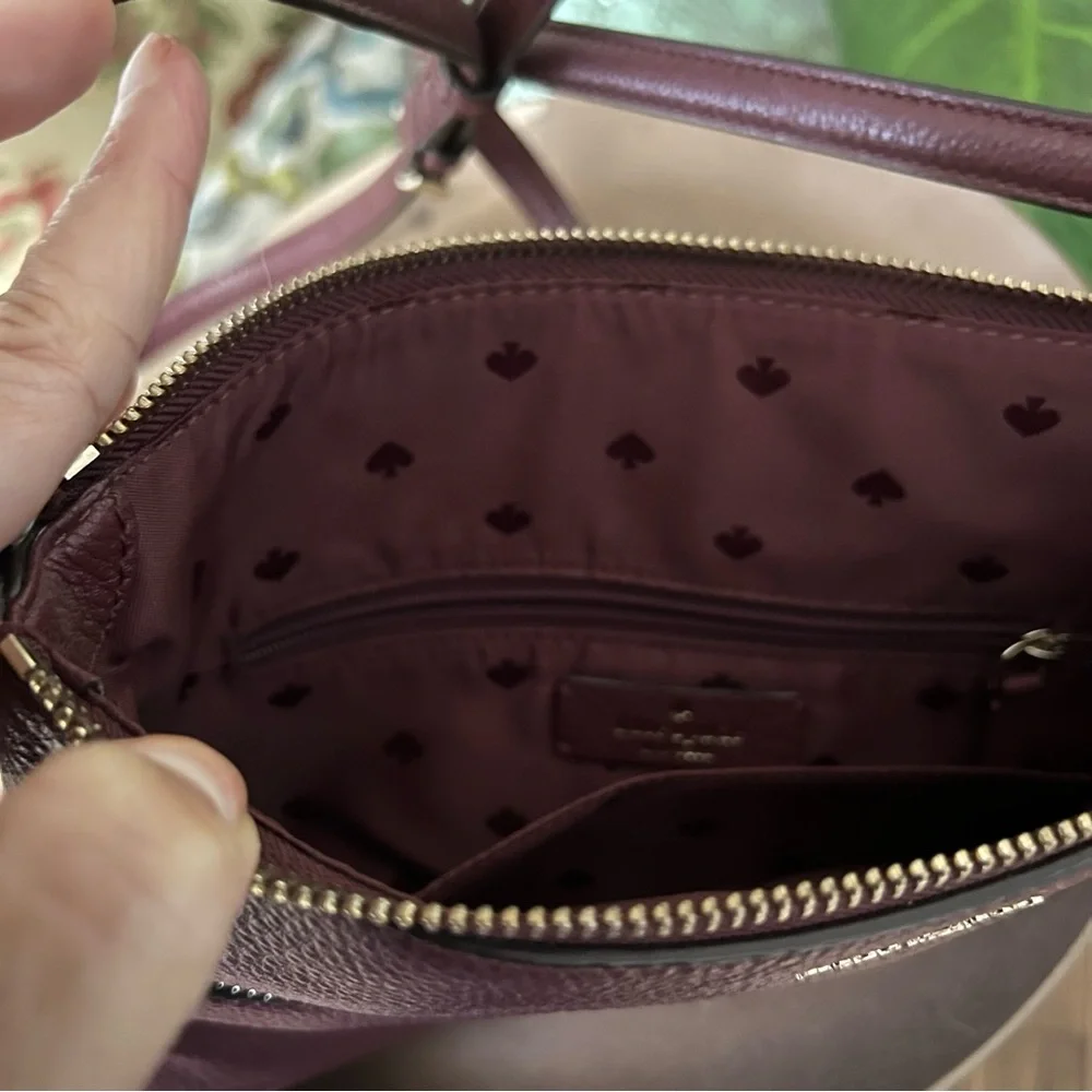 Kate Spade Jackson Zip Top Crossbody Purse Red/Purple Pebbled Leather Wine Bag