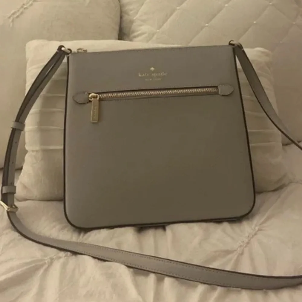 Kate Spade Gray Sadie North South Leather Zip Top Crossbody Bag