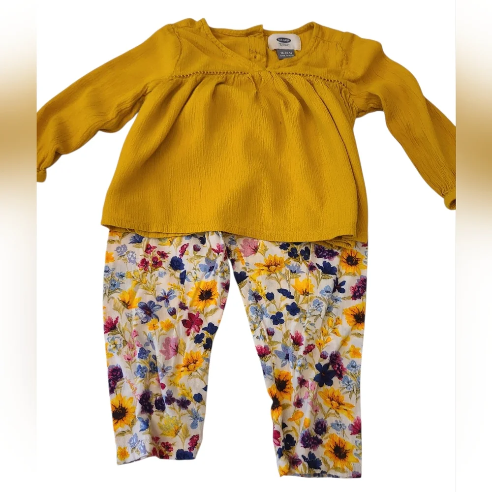 Old Navy Matched Set Pants And Long-Sleeved Top Gold And Floral Size 18 To 24 Mo