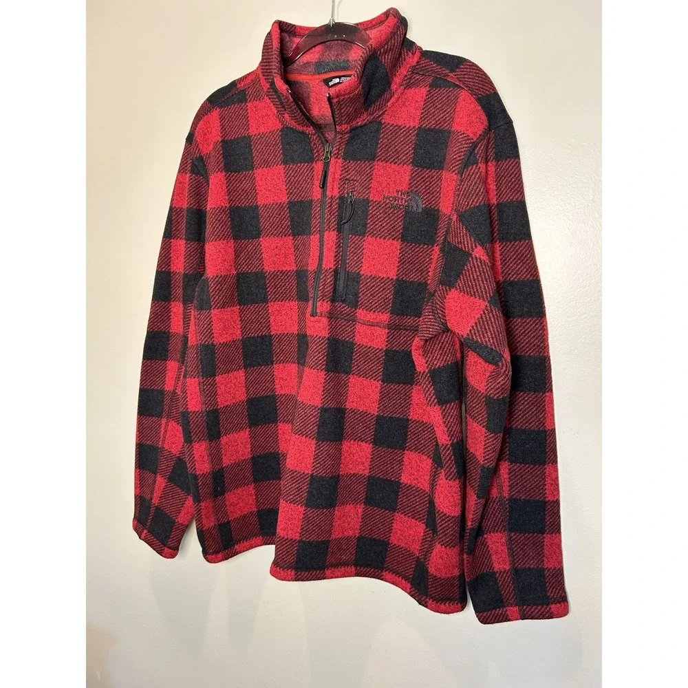 The North Face Gordon Lyons Jacket Men XL 1/4 Zip Fleece Buffalo Plaid Novelty