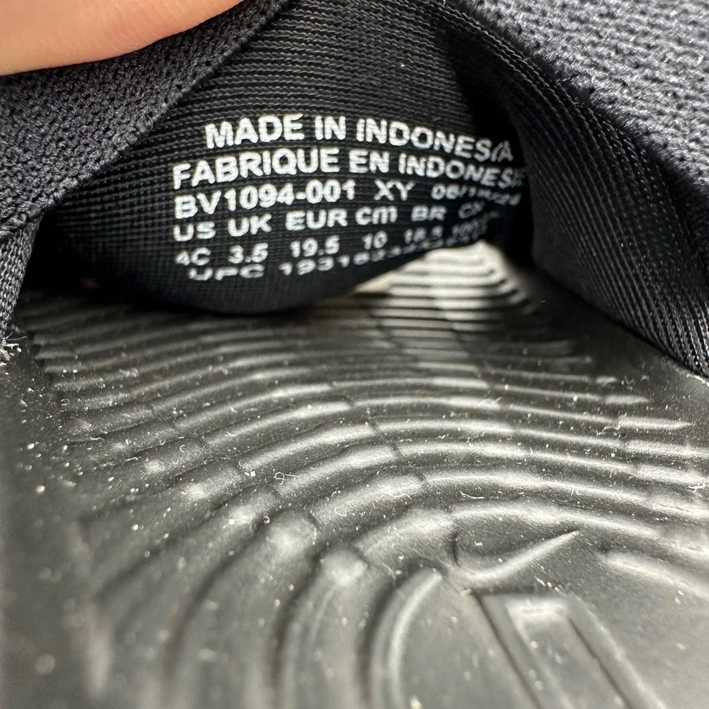 Nike Kawa Slide Toddler 4C Black White Swoosh Elastic Heel Strap BV1094-001