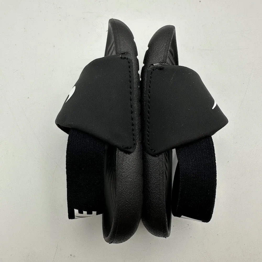 Nike Kawa Slide Toddler 4C Black White Swoosh Elastic Heel Strap BV1094-001