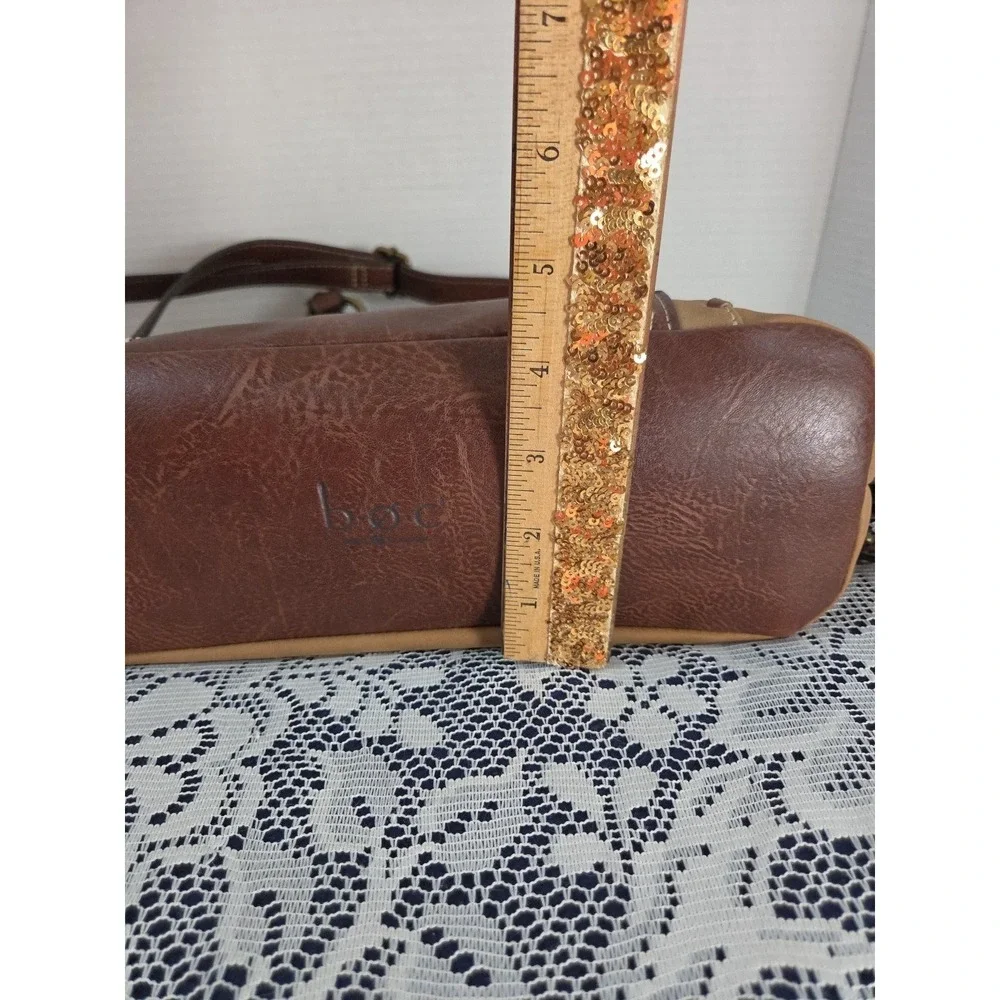 b.o.c. Oakley Dome‎ Satchel Handbag Brown Faux Suede & Leather Adjustable Strap