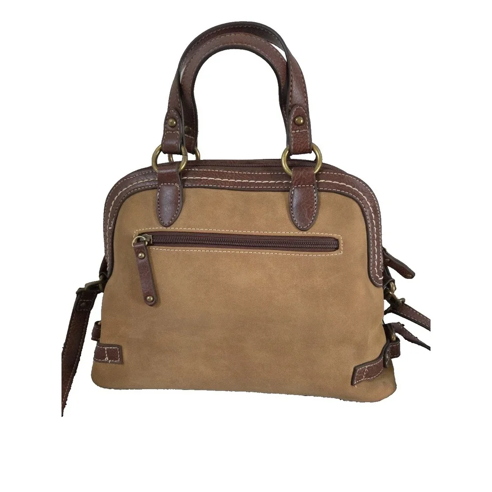 b.o.c. Oakley Dome‎ Satchel Handbag Brown Faux Suede & Leather Adjustable Strap