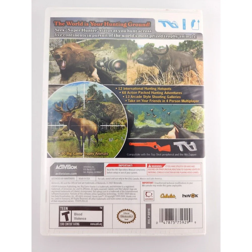 Cabelas Big Game Hunter 2010 Nintendo Wii Game Case Tested Working