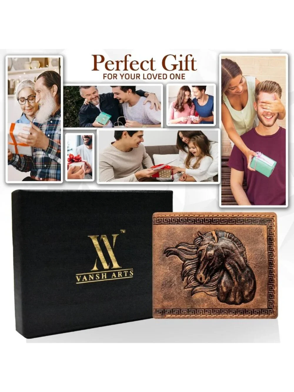 Men's Bifold Leather Wallet - 3D Horse Face Design, RFID Protection, 9 Card