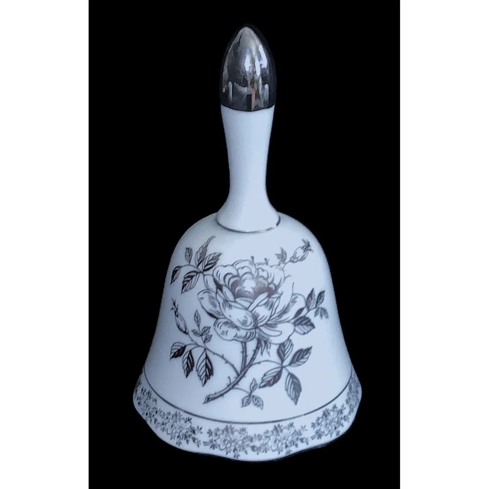 1950's Norcrest Japan MCM Era Silver Rose Dinner Bell 25th Anniversary EXC 5.25