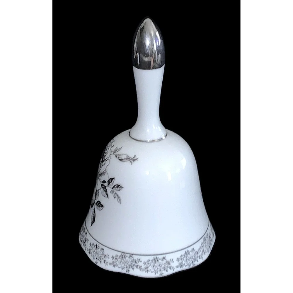 1950's Norcrest Japan MCM Era Silver Rose Dinner Bell 25th Anniversary EXC 5.25