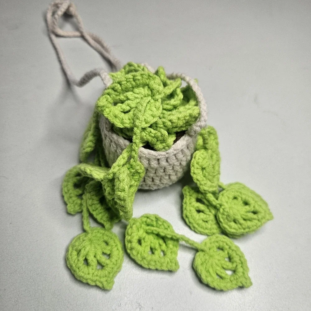 Crochet Hanging Plant Decoration Car‎ Home Decor Green