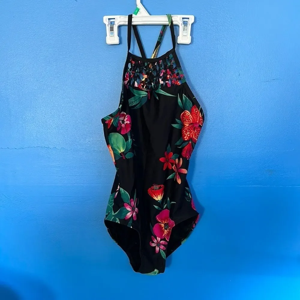 Old Navy One Piece Swimsuit Black Floral Size M | Girl's Bathing Suit Swimwear