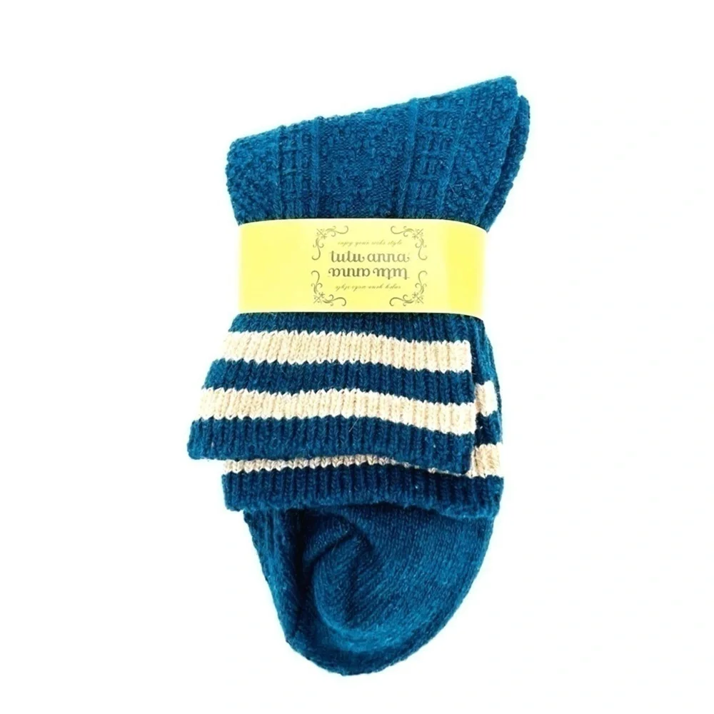 Tutu-Anna Socks Womens Ankle Knit Blue with Cream Stripes Japan Japanese New NWT