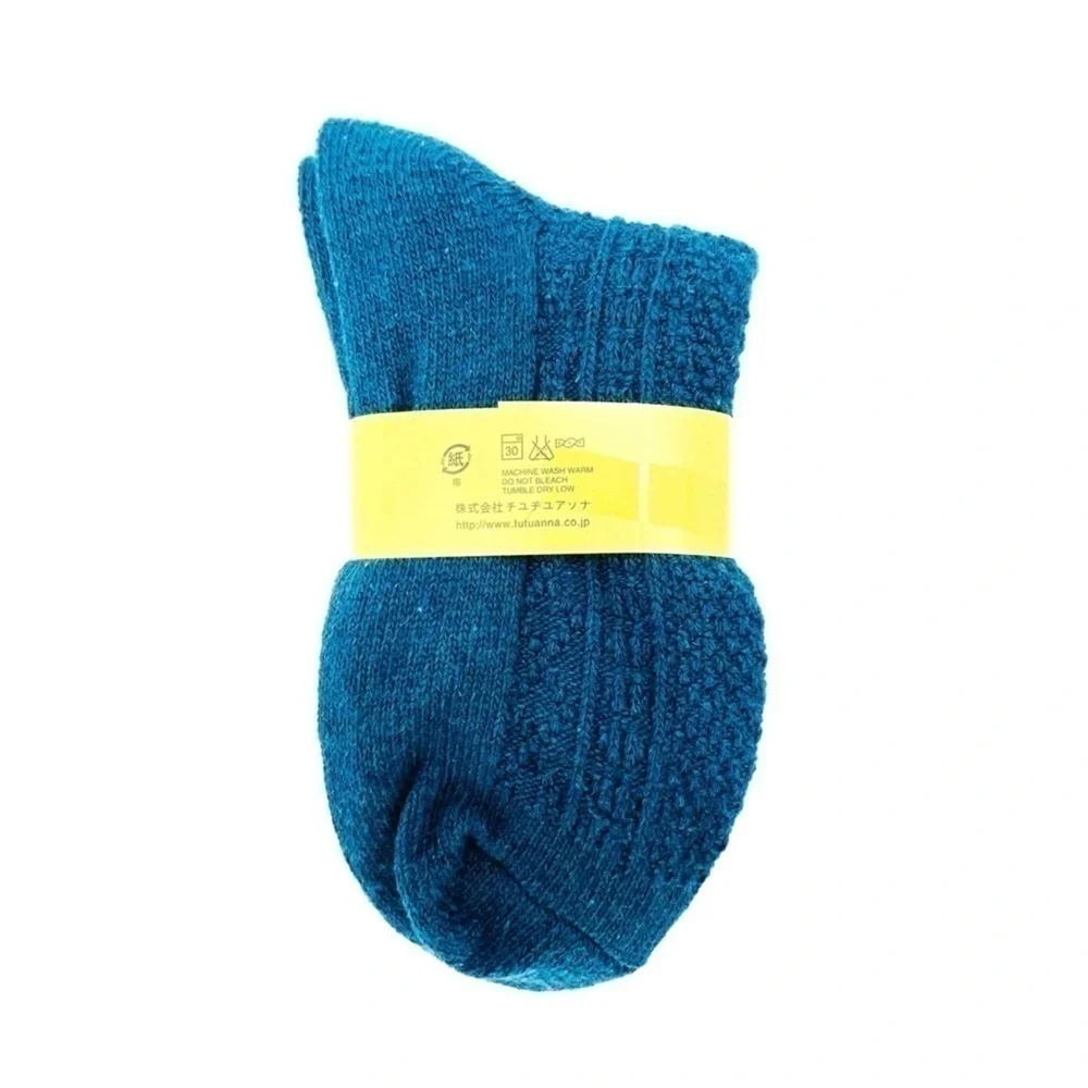 Tutu-Anna Socks Womens Ankle Knit Blue with Cream Stripes Japan Japanese New NWT