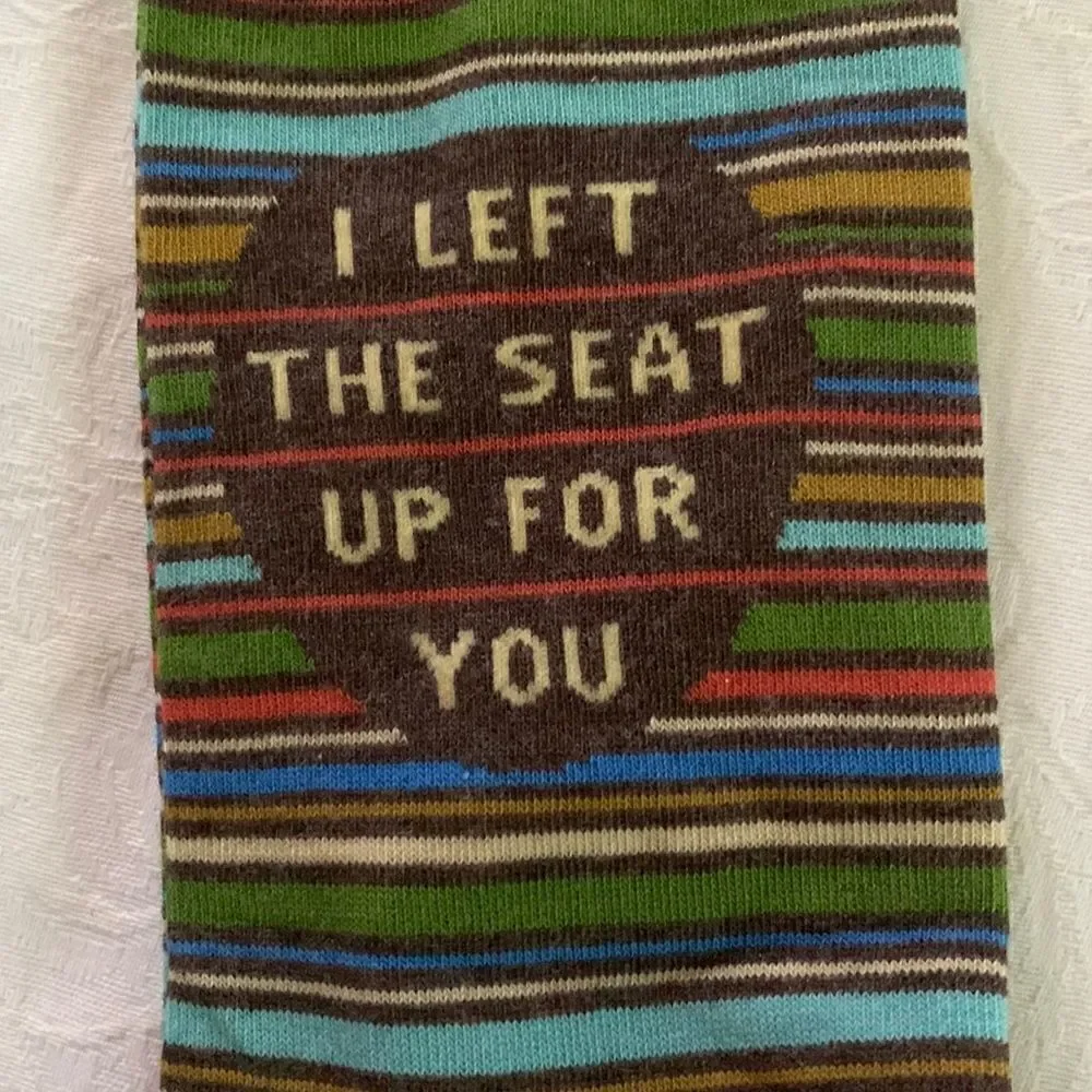 Mens Cotton Crew Socks Blue Q “I Left the Seat Up for You”