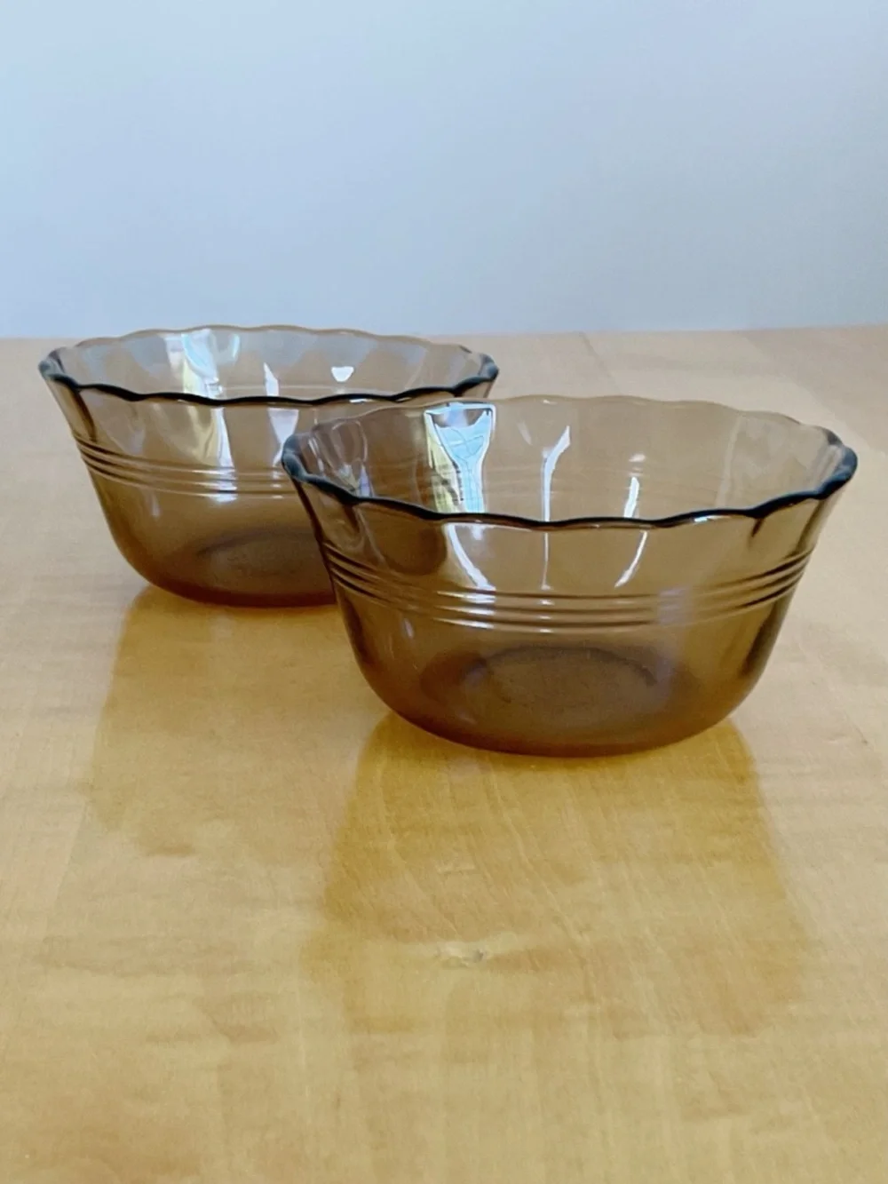 Vintage Pyrex Smoke Brown Custard Cups Set of 2 Scalloped 463 175ml