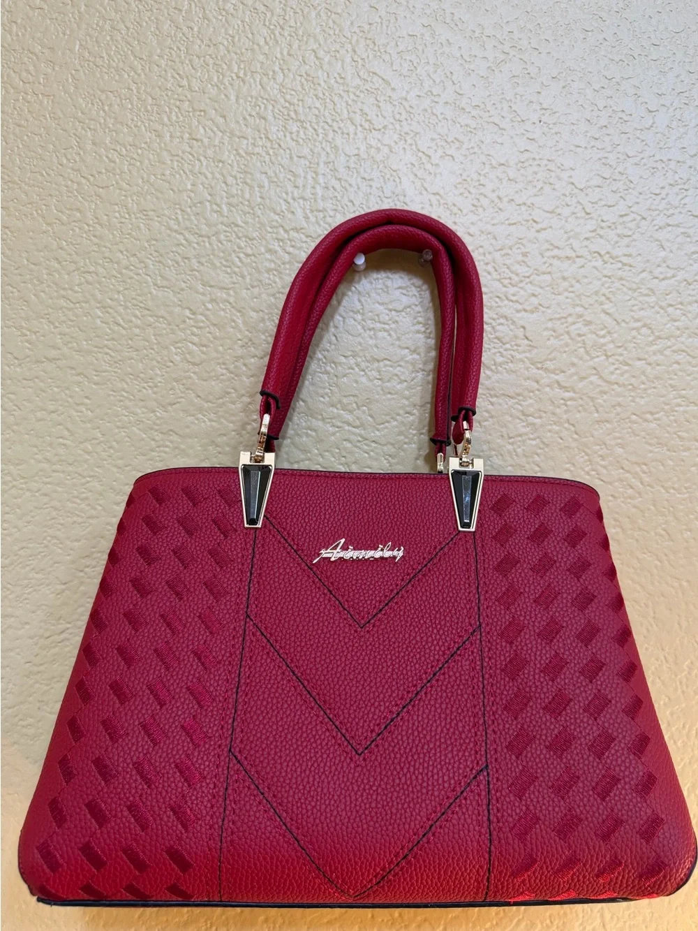Aimily Cherry Red Women's Structured Handbag with Top Handles