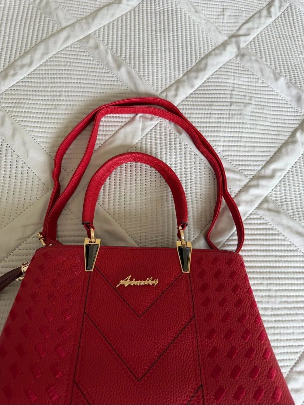 Aimily Cherry Red Women's Structured Handbag with Top Handles