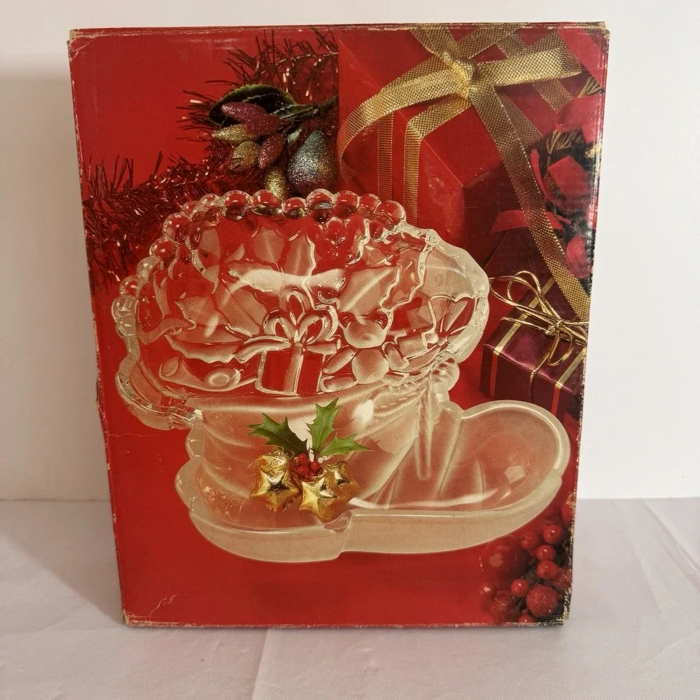 Mikasa Santa's Boot Goodies‎ Bon Bon Candy Server Dish Frosted Glass Crystal