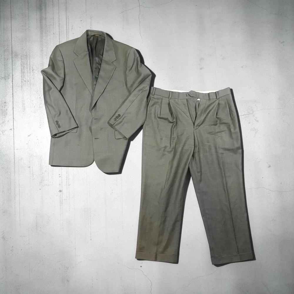 VINTAGE Brooks Brothers Suit Adult 38S Beige Wool Cuffed Hem 2 Piece Mens