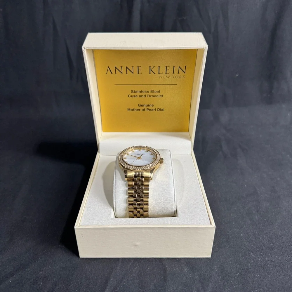 Anne Klein Mother-of-Pearl Dial Stainless Steel Gold-Tone Watch
