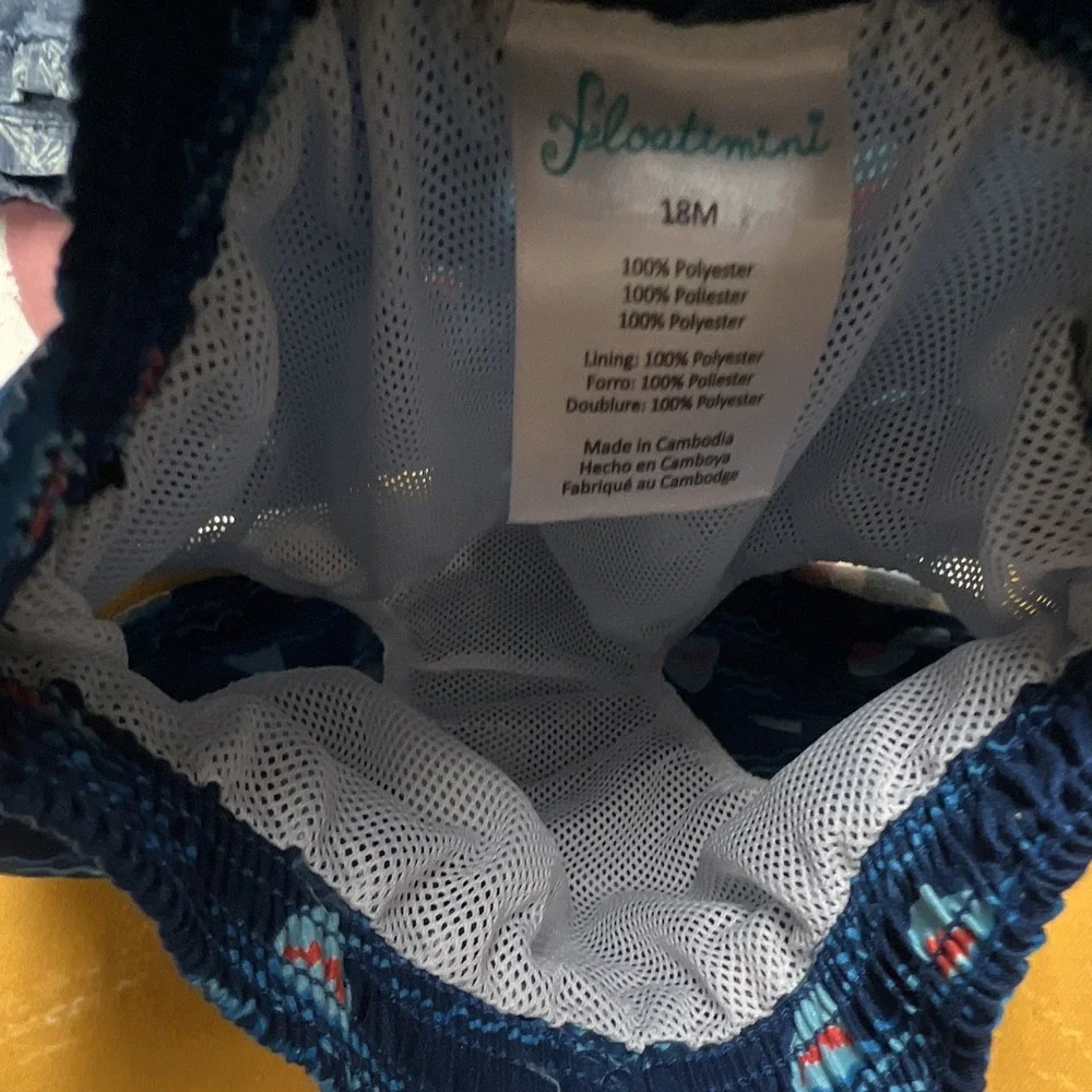 Floatimini Boys Swim Trunks Blue Shark Print Drawstring Polyester Size 18M k31.2