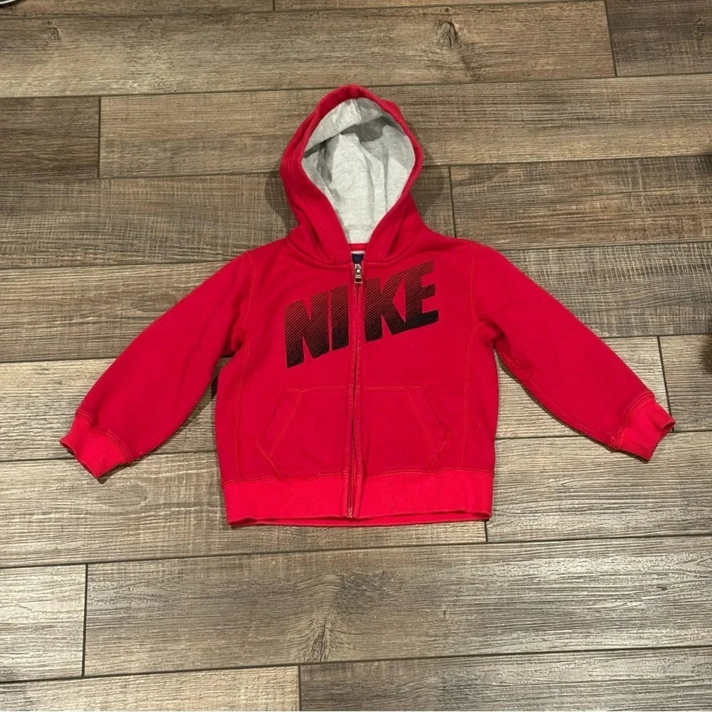 Nike Hoodie Jacket Youth 3T Red Full Zip Athletic Logo Toddler