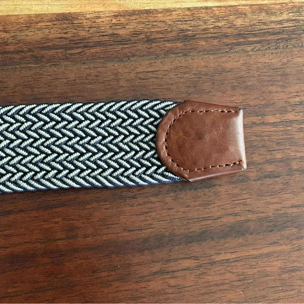 Tommy Bahama Navy & Tan Woven Belt Leather Trim Size L/XL